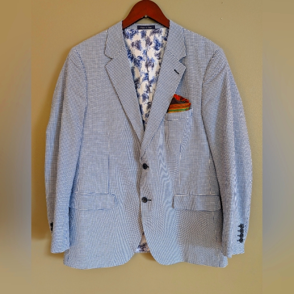 Alan Flusser Gingham Blazer Jacket Size 42R